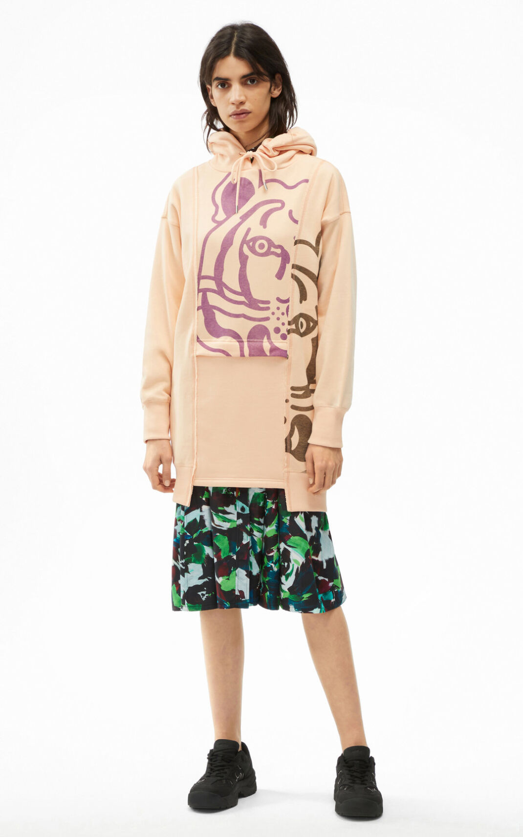 Robe Kenzo Hooded K Tiger sweater Femme Rose | YZFV-32817